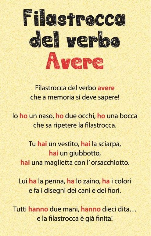 Il verbo avere da insegnare grazie a una filastrocca