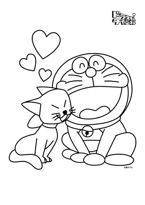 Doraemon, i disegni da colorare: Doraemon e un tenero gattino
