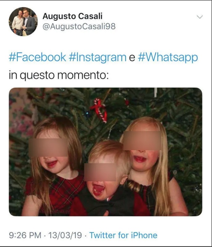 Leghista usa una foto con bambini down per ironizzare sul malfunzionamento dei social network