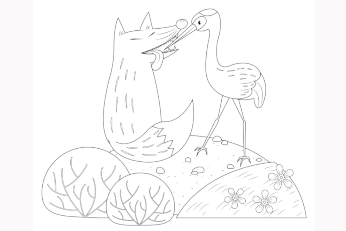 disegno colorare volpe airone cicogna