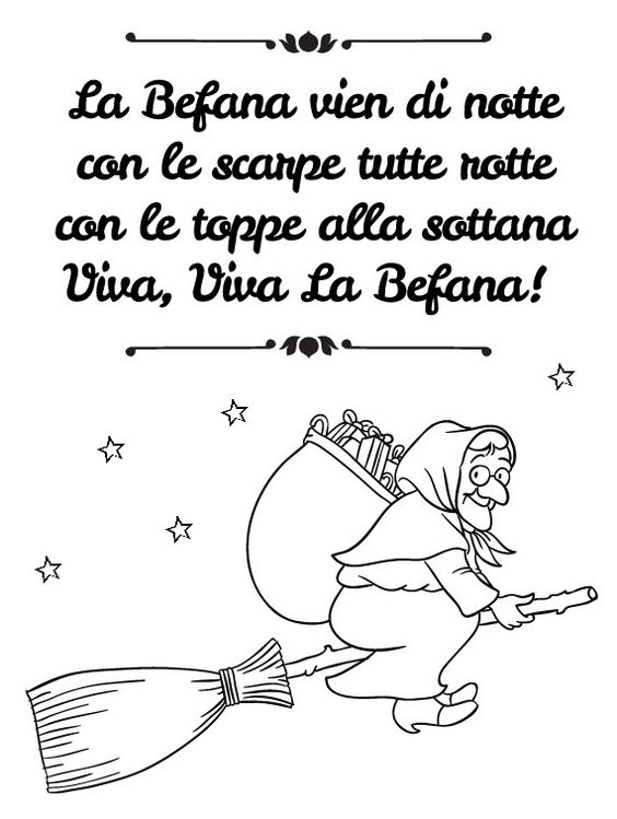 Immagini della Befana da colorare e stampare per i bambini