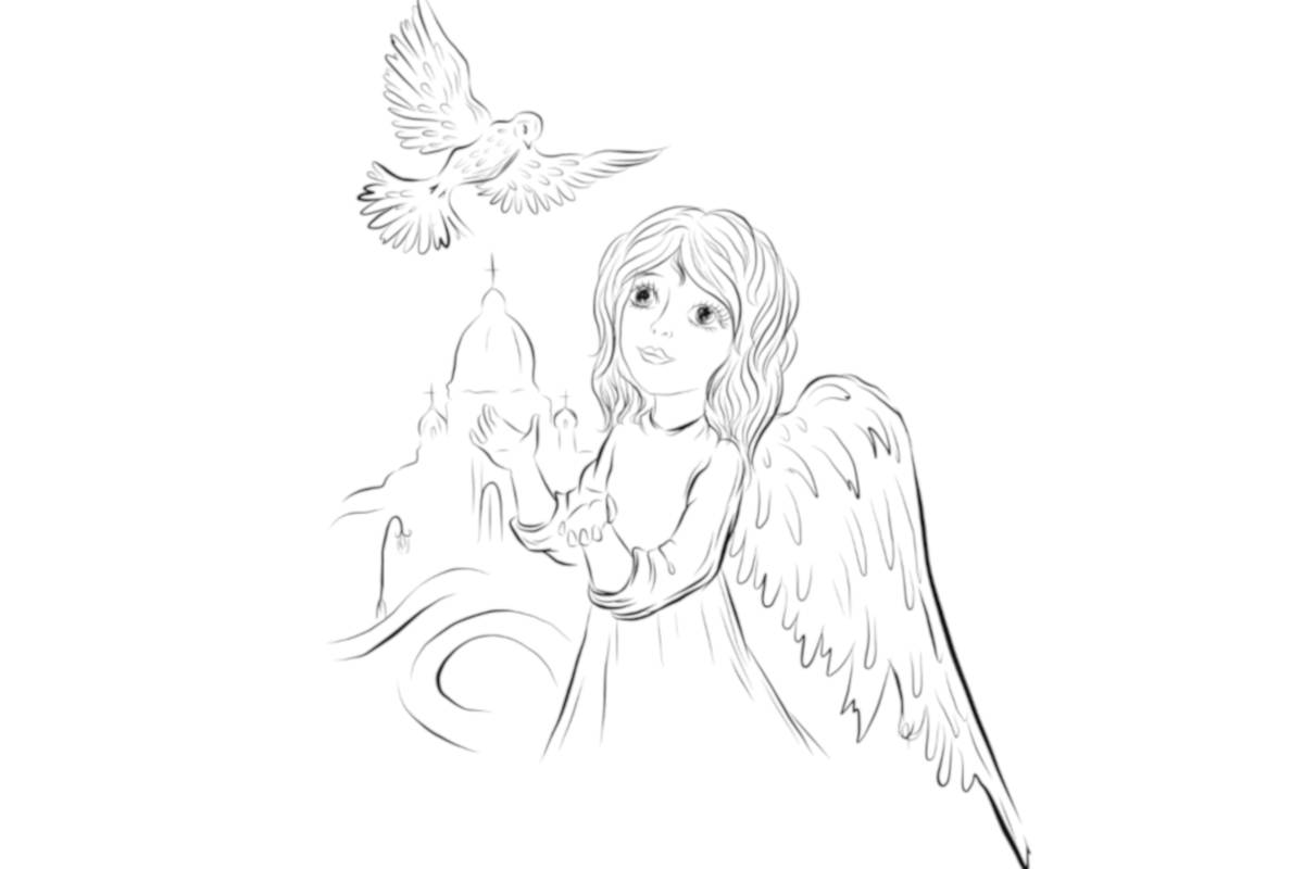 disegno ragazza angelo colomba